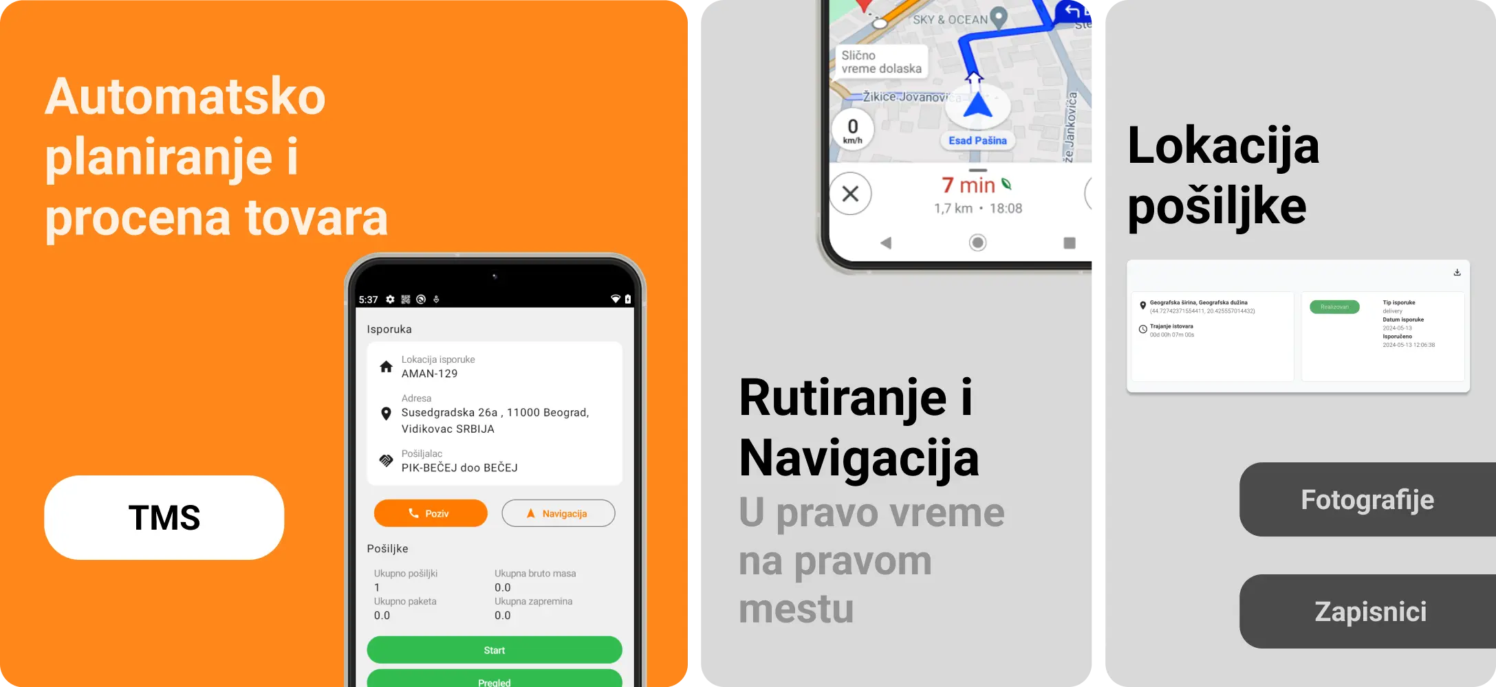 Transportation Management System na android telefonu